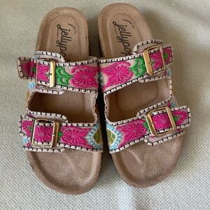 Jellypop Pink and Gold Embroidered Sandals
